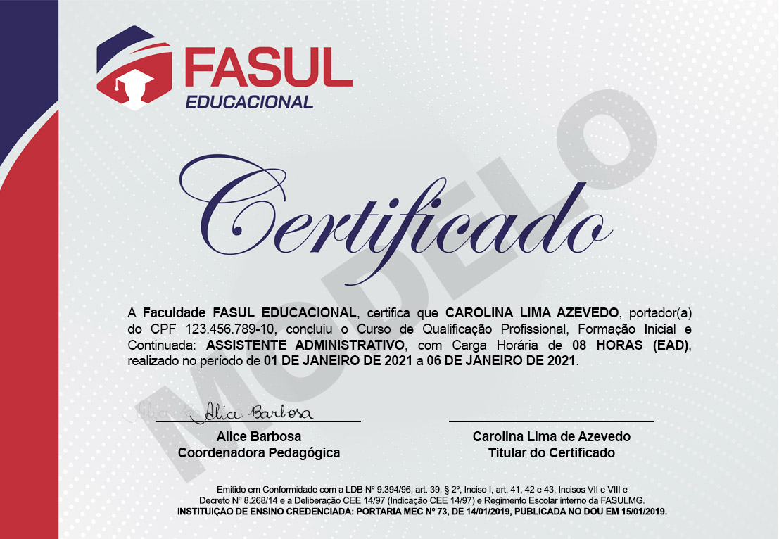 Certificado Faculdade Sul Mineira - Frente