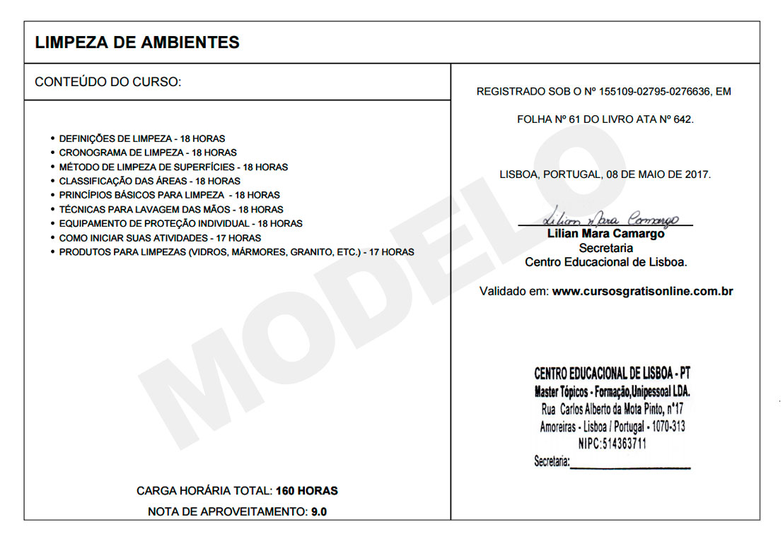 Certificado Centro Educacional de Lisboa