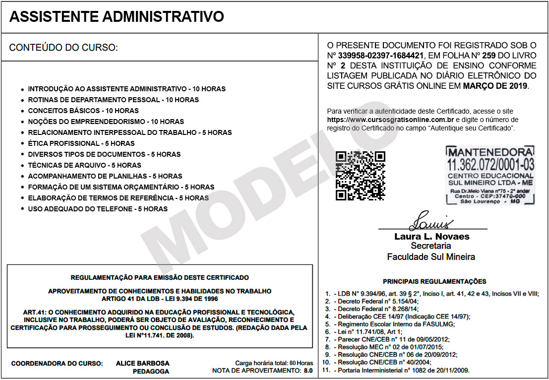 Certificado Faculdade Sul Mineira - Verso